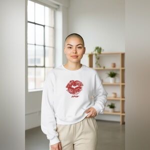 Strange Daze lip xoxo sweatshirt white red‎ medium